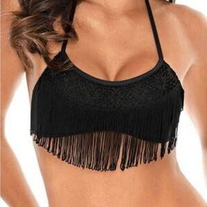 RELLECIGA Women’s Tassel‎ Bandeau Black Bikini Top 
Size S